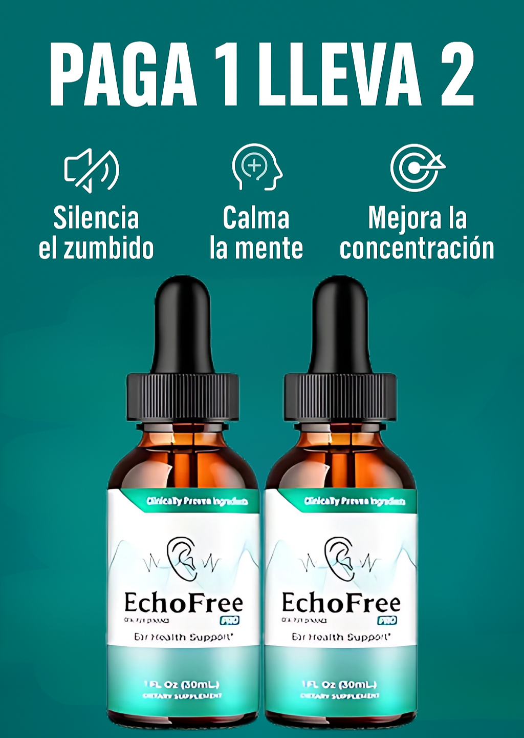 ¡OFERTA 2X1! ECHO FREE™ Adios a los zumbidos y dolor de oido desde la primera aplicación